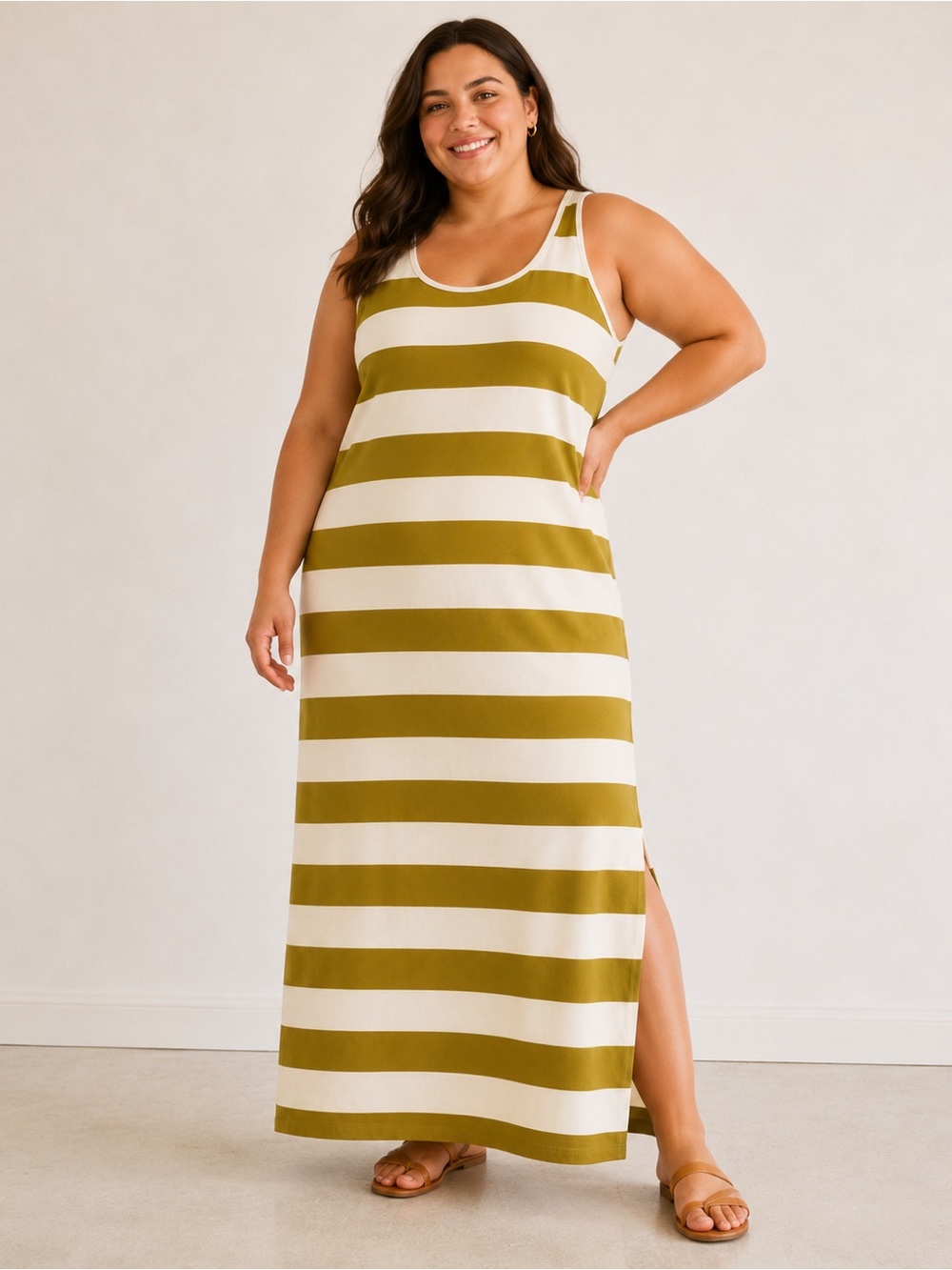 Olive Green Striped Maxi Dress George Size 4